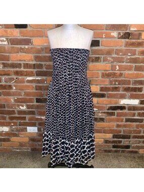 White House Black Market Brown Print Strapless Midi Dress Size 4